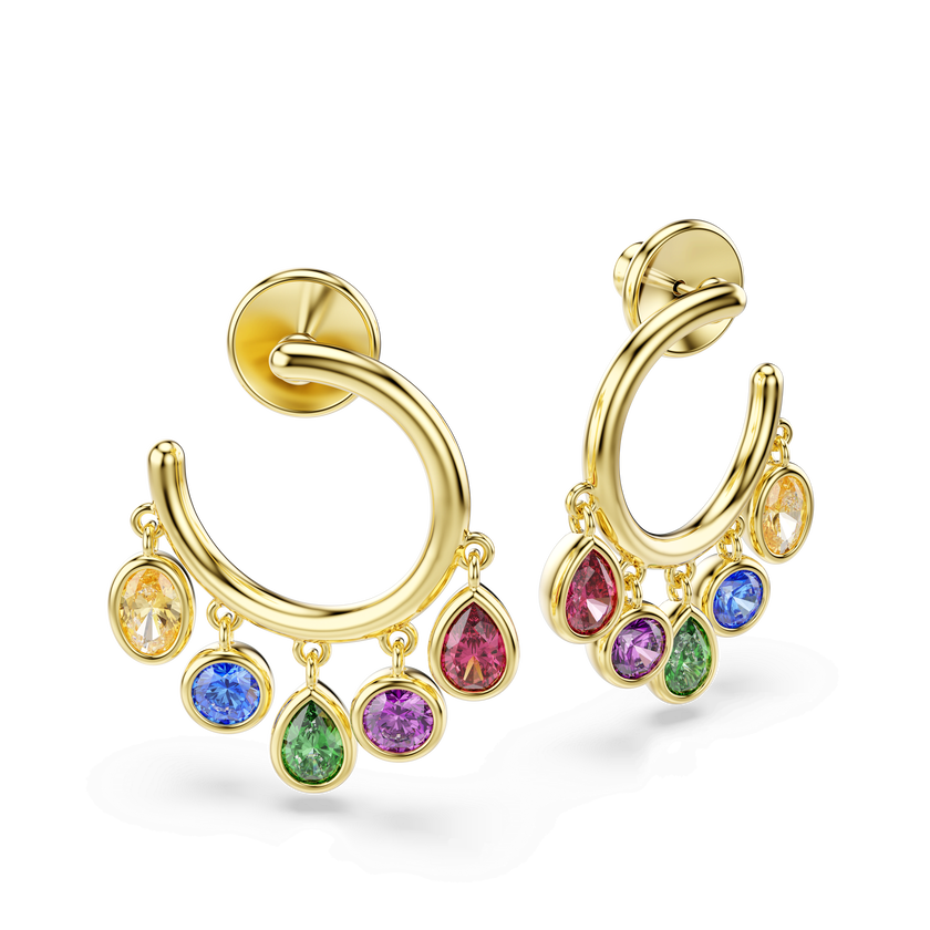swarovski imber hoop earrings  mixed cuts  multicolored  18k gold finish