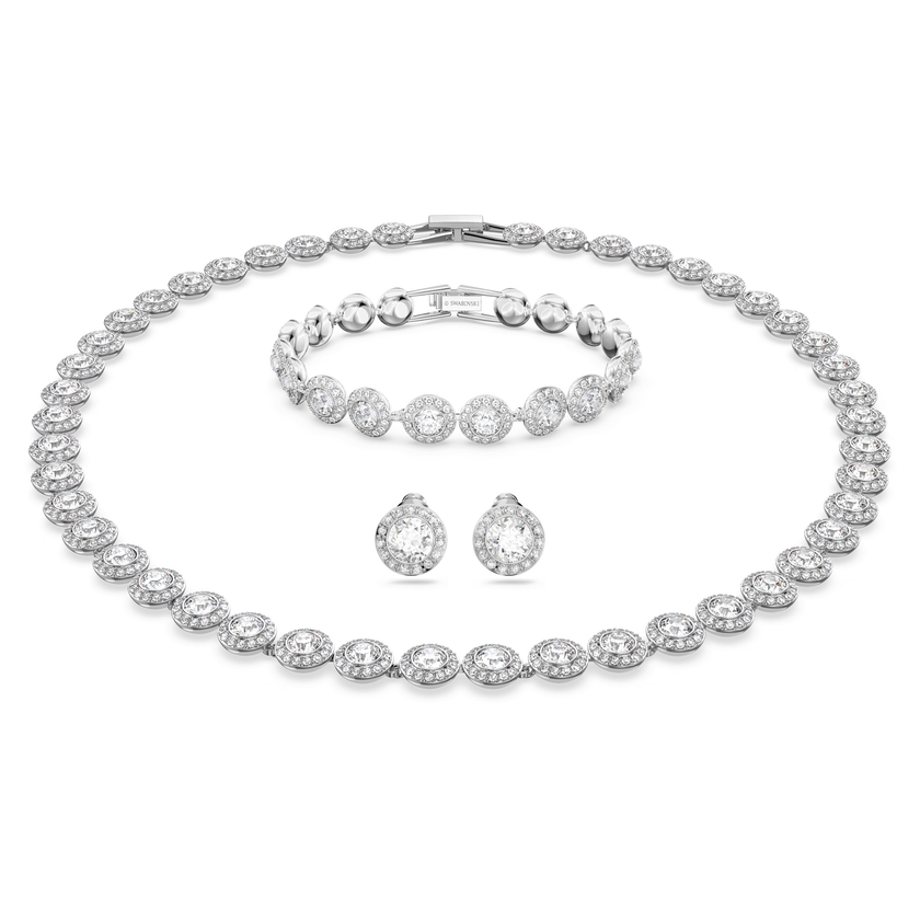swarovski una angelic set  round cut  white  rhodium plated
