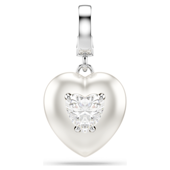 swarovski idyllia charm  mixed cuts  pearl colored coating  heart  white  rhodium plated