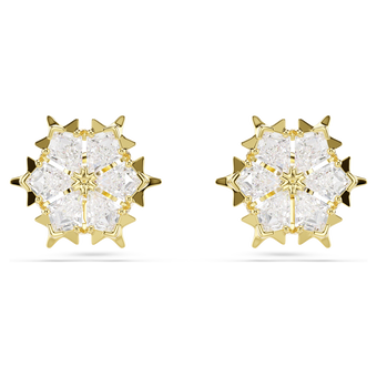 swarovski magic stud earrings  mixed cuts  snowflake  white  18k gold finish