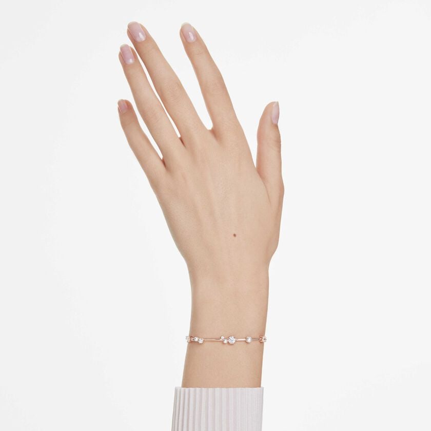 swarovski constella tennis bracelet  crystal pearl  round cuts  white  rose gold tone plated