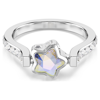 swarovski chroma ring  mixed cuts  star  white  rhodium plated