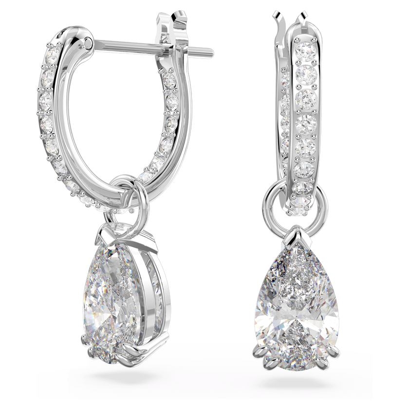 swarovski stilla hoop earrings  pear cut  white  rhodium plated