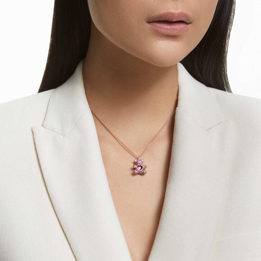 swarovski teddy pendant  bear  pink  rose gold tone plated