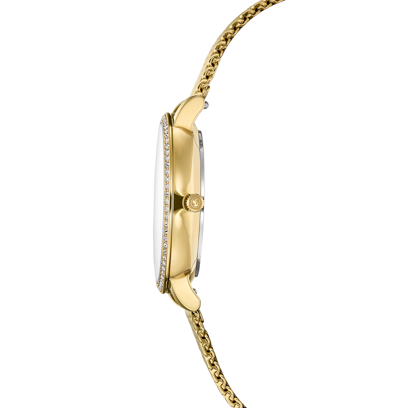swarovski clarica watch  swiss made  metal bracelet  gold tone  gold tone finish