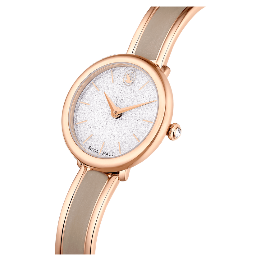 swarovski crystalline bangle watch  swiss made  metal bracelet  beige  rose gold tone finish