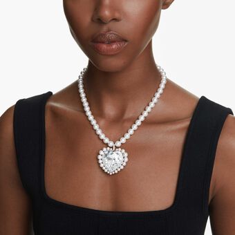 ariana grande x swarovski necklace  crystal pearl  heart cut  heart  white  rhodium plated