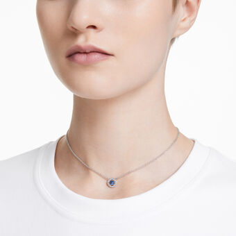 Angelic necklace, Square cut, Blue, Rhodium plated