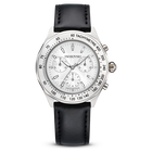 swarovski dextera tachymetre watch  swiss made  leather strap  silver tone  stainless steel