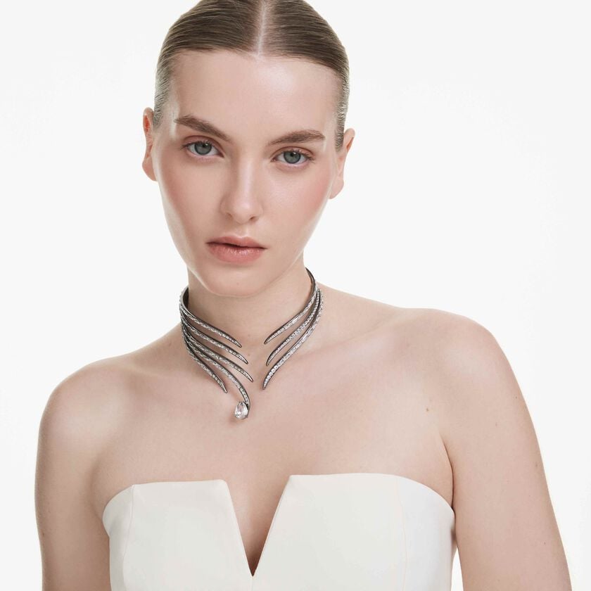 swarovski the vienna collection choker  feather  white  ruthenium plated