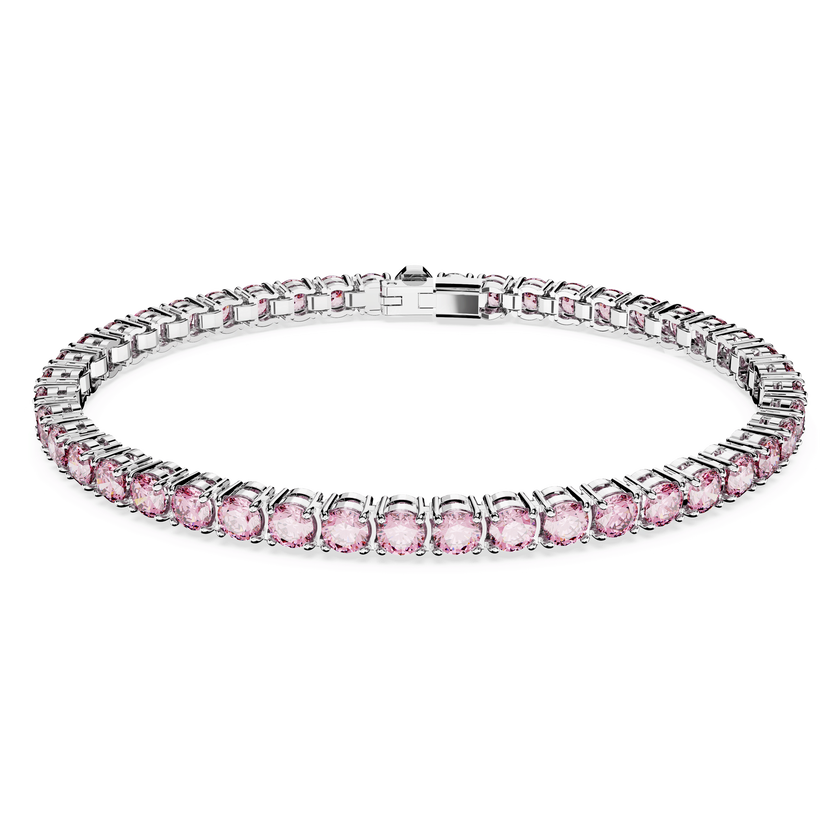 swarovski matrix tennis bracelet  round cut  pink  rhodium plated
