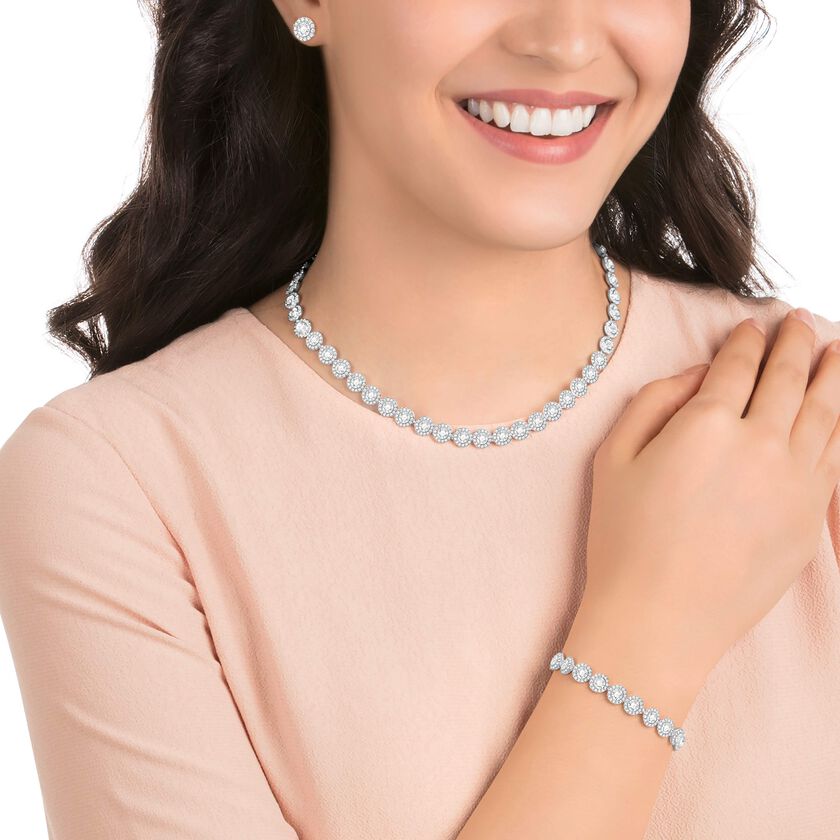 swarovski una angelic set  round cut  white  rhodium plated