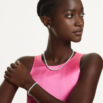 swarovski matrix set  crystal pearl  round cut  white  rhodium plated