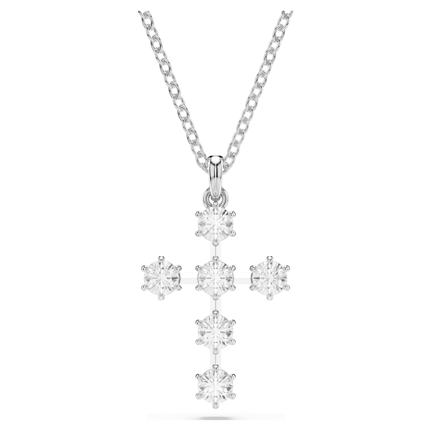 swarovski insigne pendant  round cut  cross  white  rhodium plated