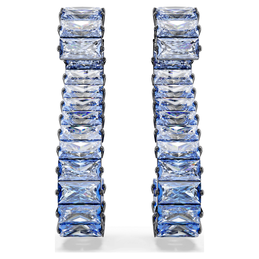 swarovski matrix drop earrings  baguette cut  blue  ruthenium plated