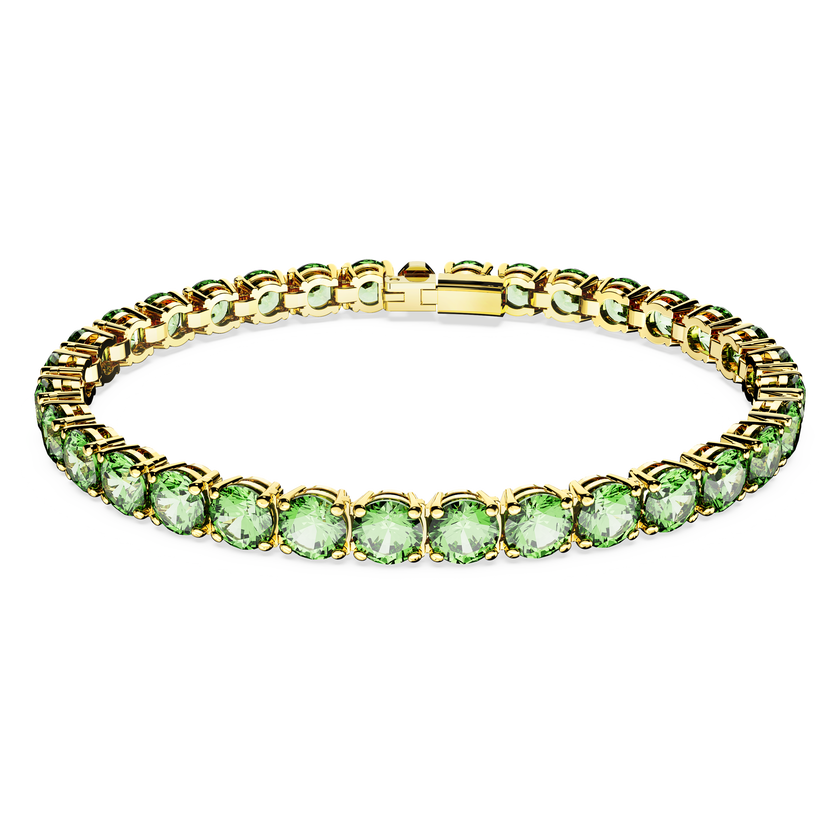 swarovski matrix tennis bracelet  round cut  green  gold tone plated