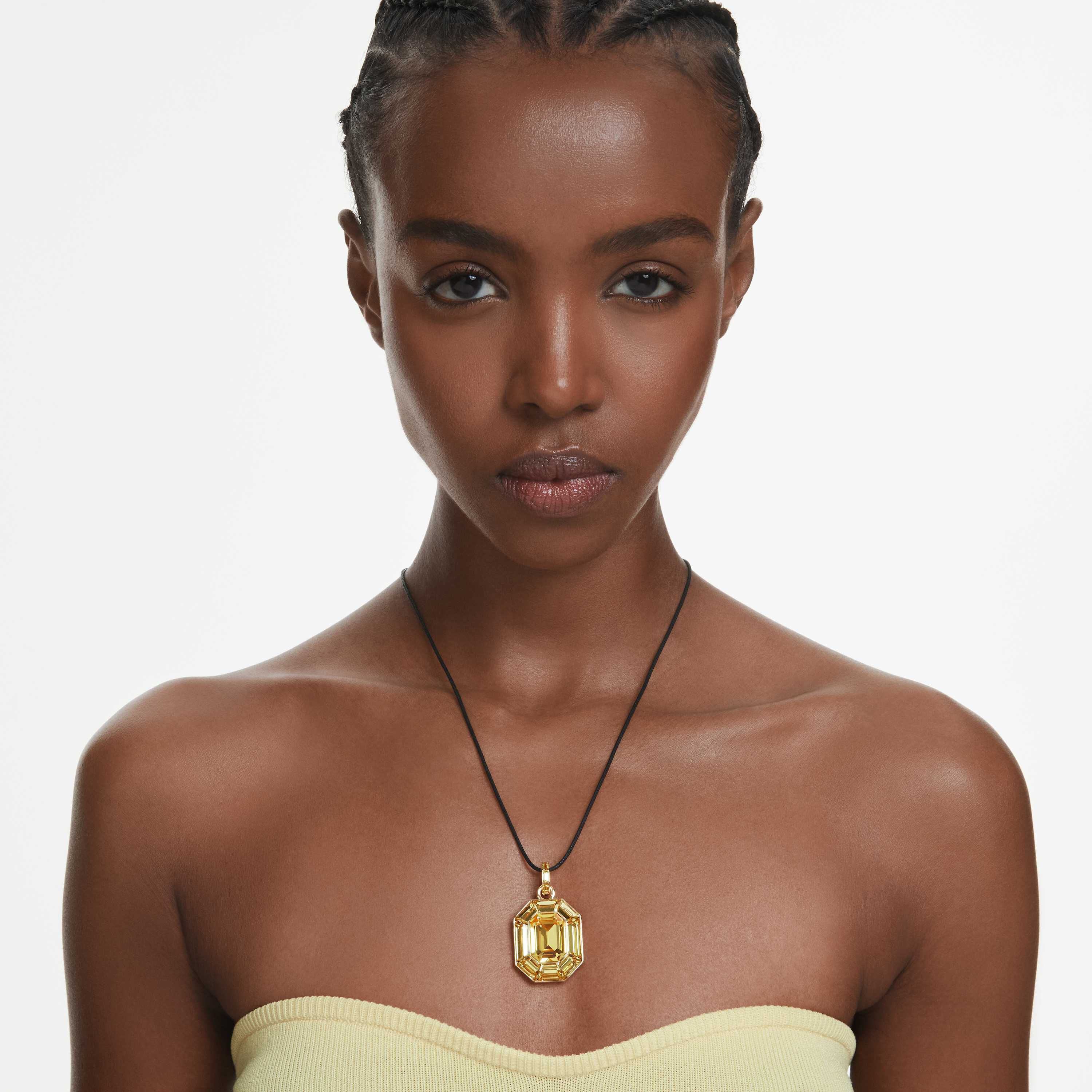 swarovski lucent pendant  octagon shape  yellow  gold tone plated