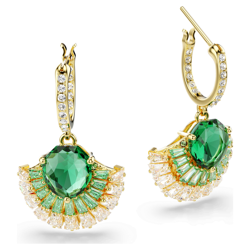 swarovski idyllia drop earrings  mixed cuts  shell  green  gold tone plated