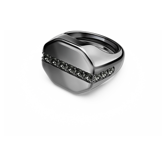 swarovski dextera octagon ring  octagon shape  round cut  black  ruthenium plated