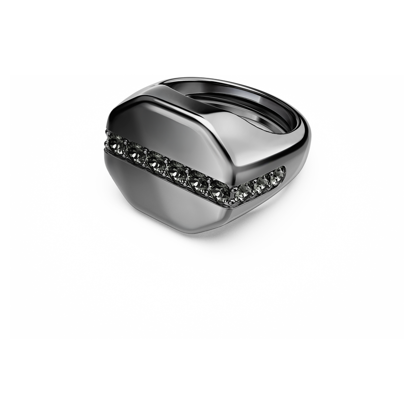swarovski dextera octagon ring  octagon shape  round cut  black  ruthenium plated
