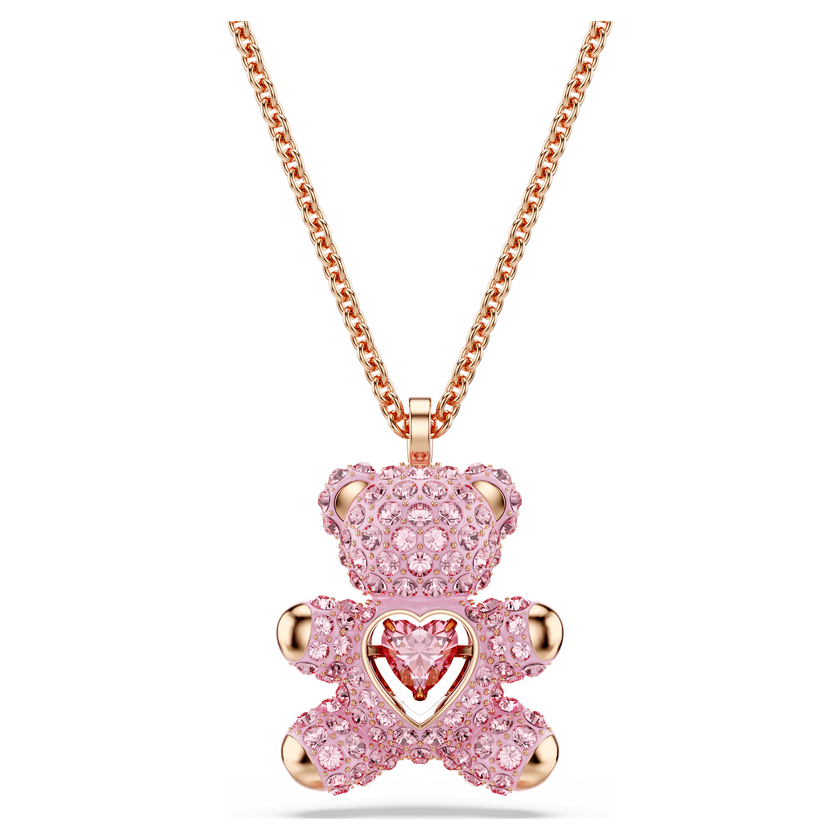 swarovski teddy pendant  bear  pink  18k rose gold finish