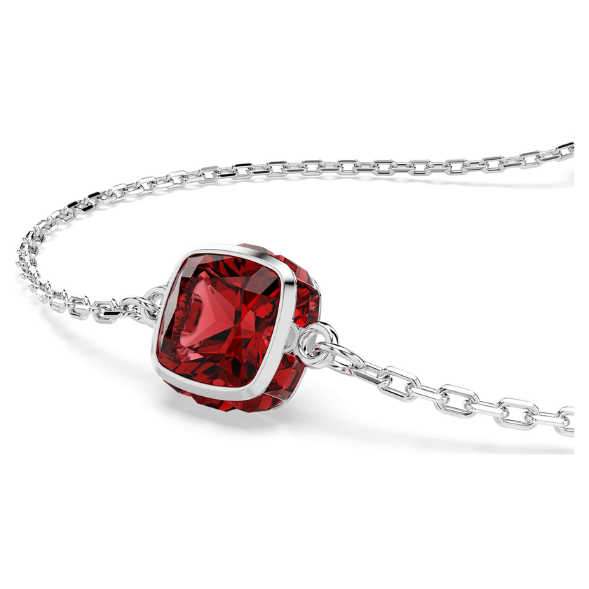 swarovski birthstone bracelet  square cut  january  red  rhodium plated