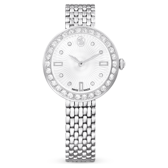 swarovski matrix tennis 7 link watch  swiss made  metal bracelet  silver tone  stainless steel