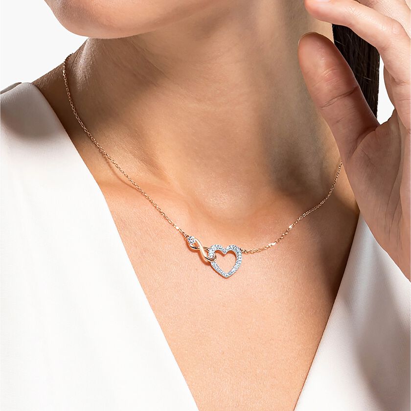 swarovski hyperbola necklace  infinity and heart  white  mixed metal finish