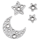 Body jewel, Set (4), Moon and star, White