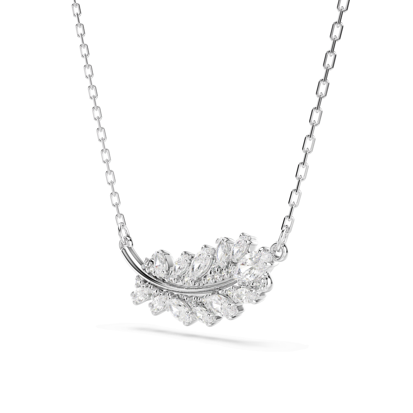 swarovski vienna pendant  mixed cuts  feather  white  rhodium plated