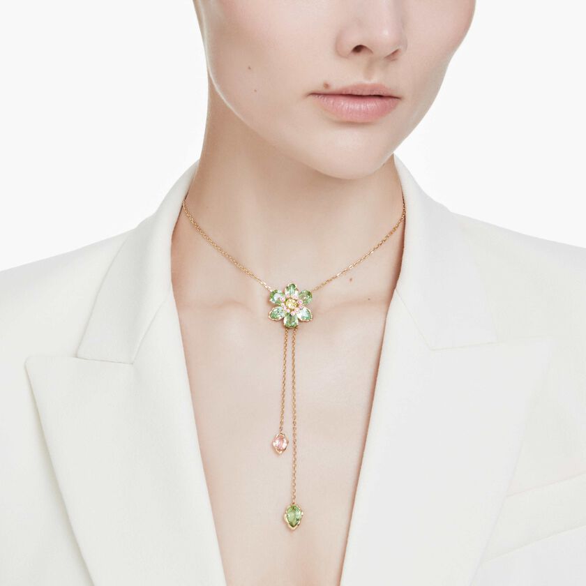 swarovski idyllia y pendant  mixed cuts  flower  multicolored  gold tone plated
