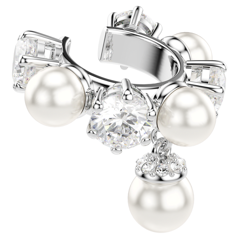 swarovski matrix ear cuff  set  3   crystal pearl  round cut  white  rhodium plated