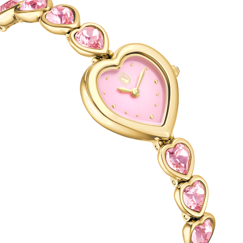 swarovski idyllia heart watch  crystal bracelet  pink  gold tone finish