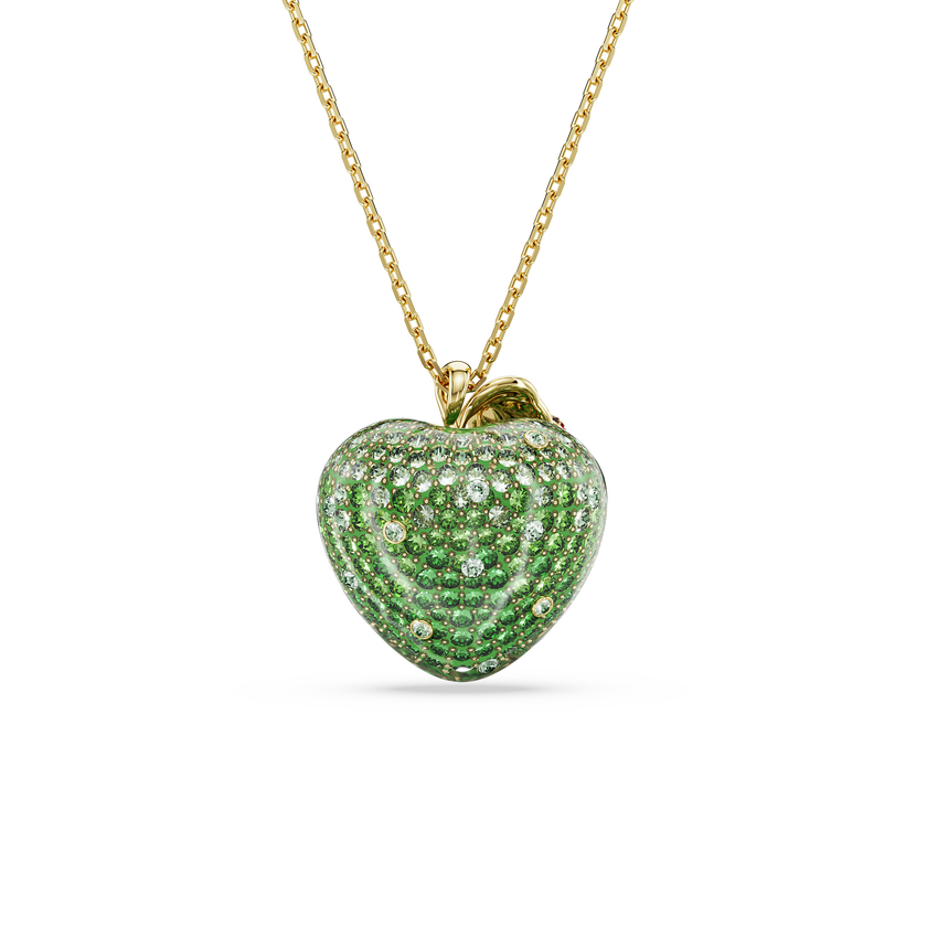 swarovski idyllia pendant  mixed cuts  apple  green  gold tone plated