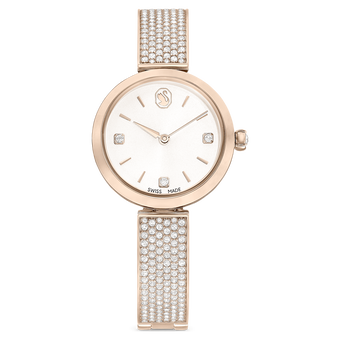 swarovski illumina watch  swiss made  metal bracelet  gold tone  champagne gold tone finish