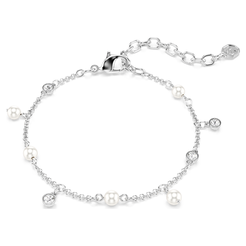 swarovski imber bracelet  crystal pearl  round cut  white  rhodium plated