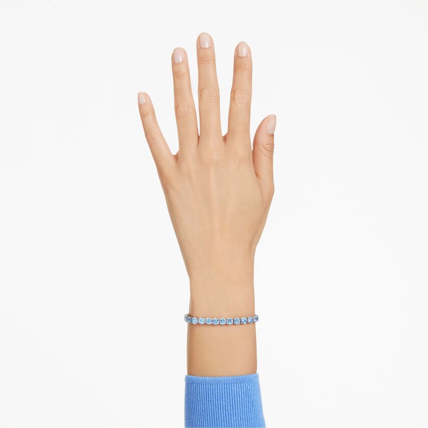 swarovski matrix tennis bracelet  round cut  blue  rhodium plated