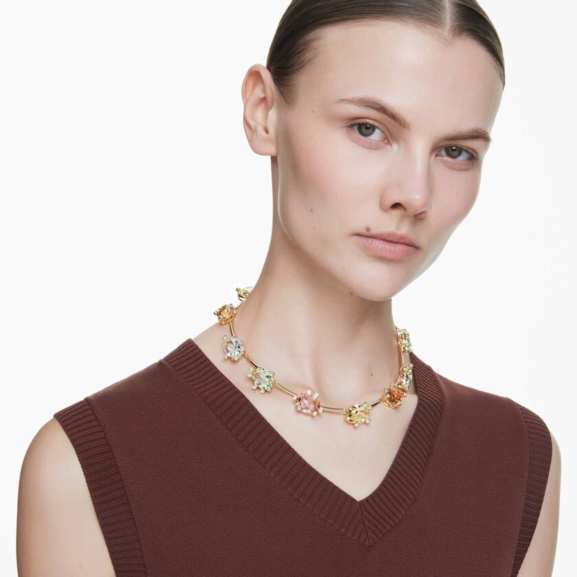 swarovski gema tennis necklace  mixed cuts  multicolored  gold tone plated