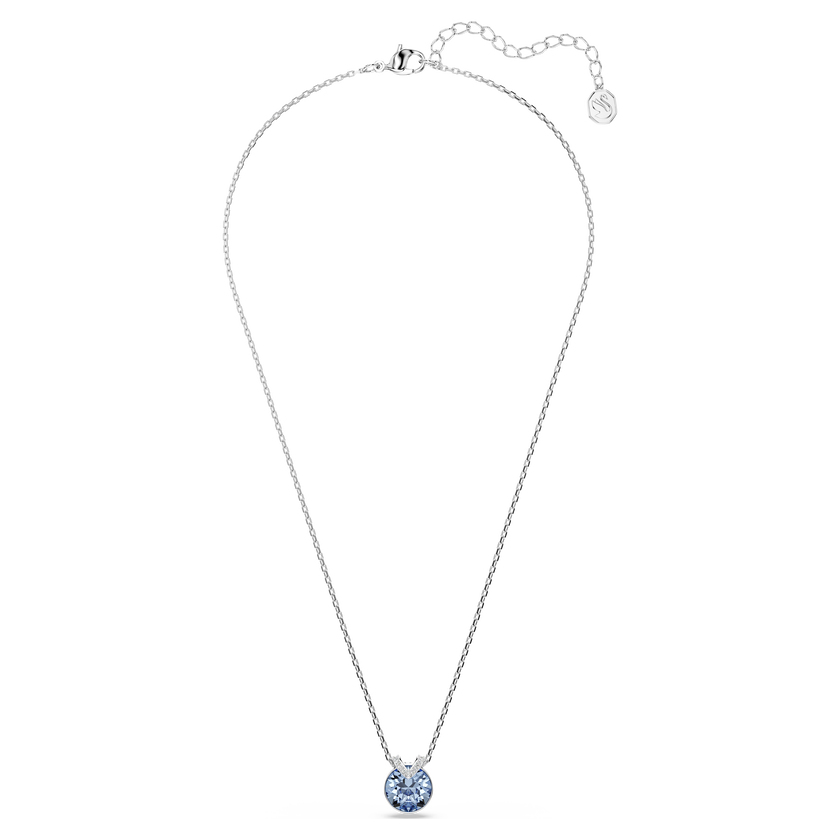 swarovski bella v pendant  round cut  blue  rhodium plated