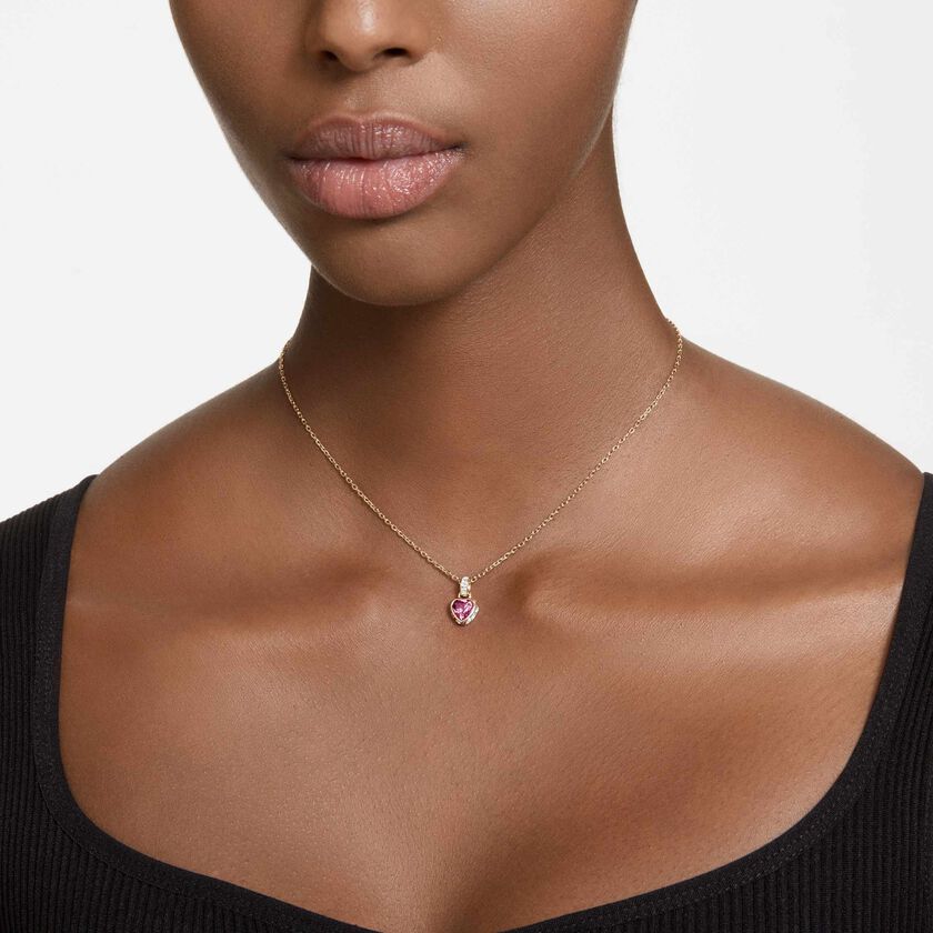 swarovski chroma pendant  heart  red  gold tone plated