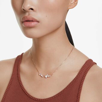swarovski constella necklace  crystal pearl  round cuts  white  18k rose gold finish