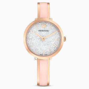 Crystalline Delight watch, Metal bracelet, Pink, Rose gold-tone finish