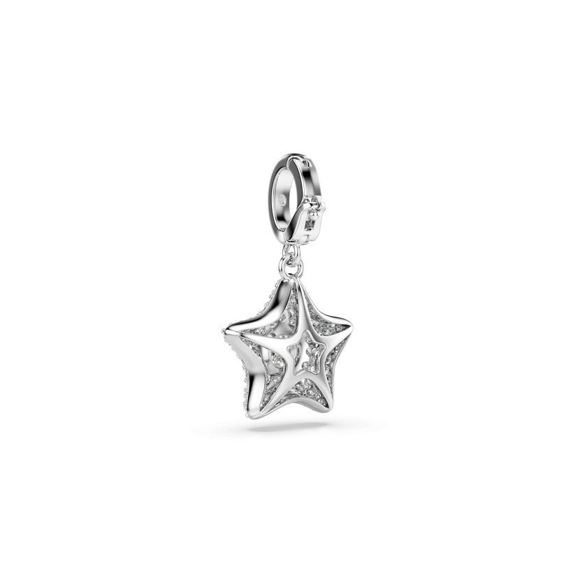 swarovski sublima charm  round cut  star  white  rhodium plated