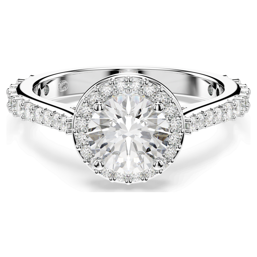 swarovski una angelic ring  round cut  white  silver tone finish