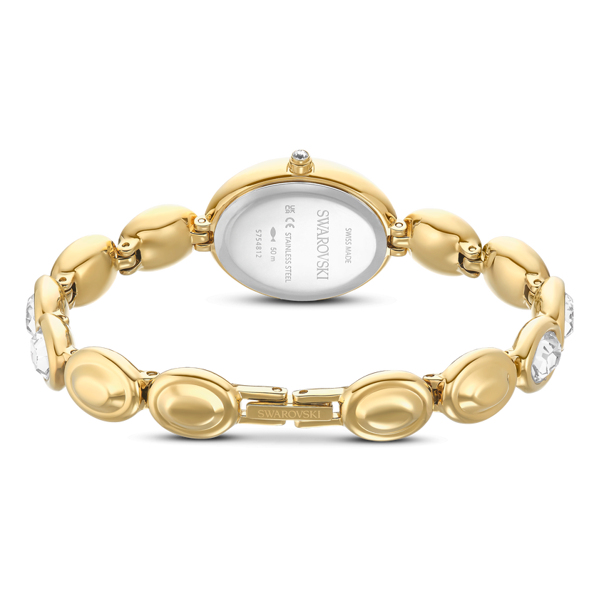 swarovski imber oval watch  swiss made  metal bracelet  gold tone  gold tone finish