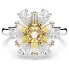 Idyllia cocktail ring, Mixed cuts, Flower, Yellow, Rhodium plated