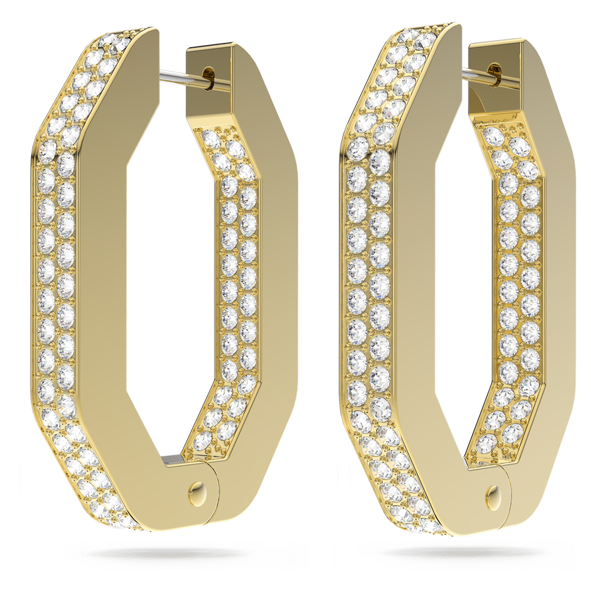 swarovski dextera hoop earrings  octagon shape  medium  white  gold tone plated