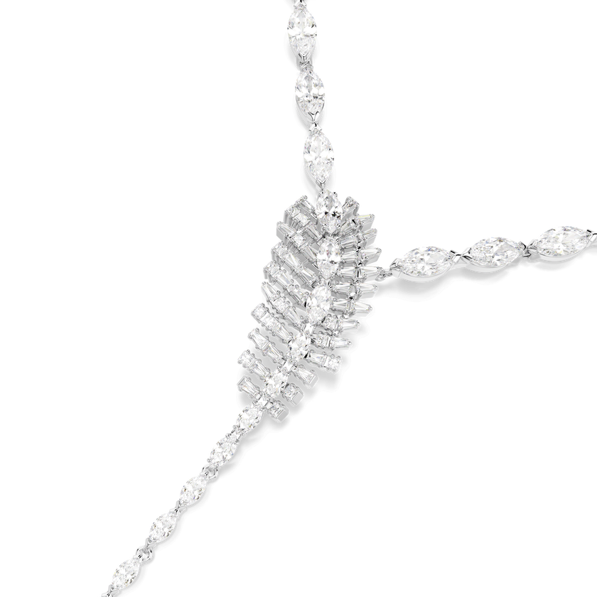 swarovski vienna y necklace  mixed cuts  feather  white  rhodium plated