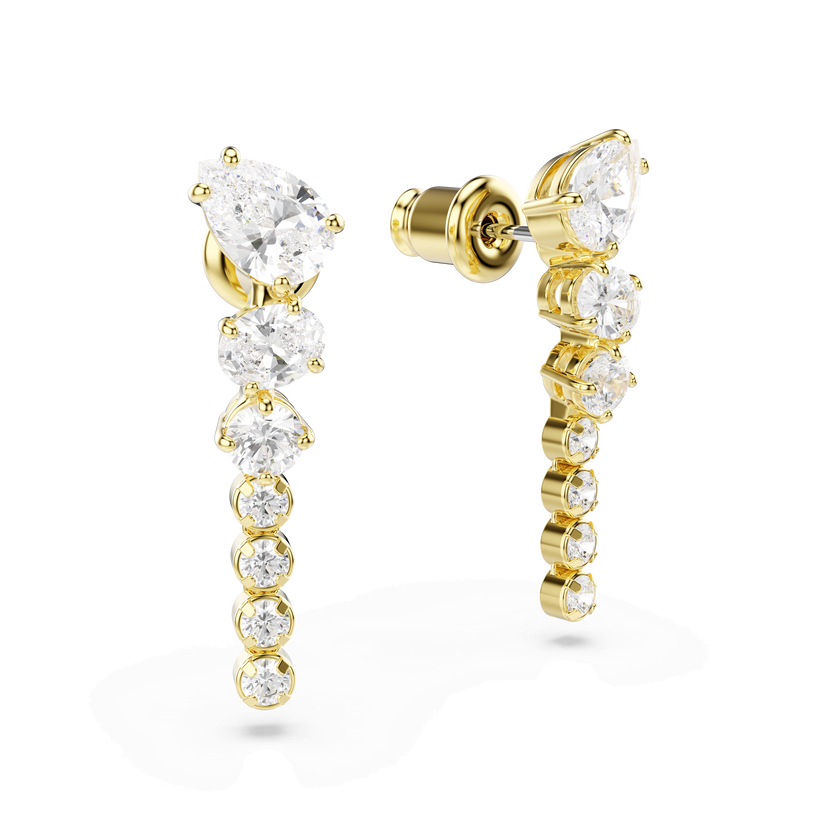swarovski mesmera drop earrings  mixed cuts  white  18k gold finish