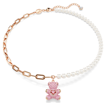 swarovski teddy pendant  bear  pink  rose gold tone plated